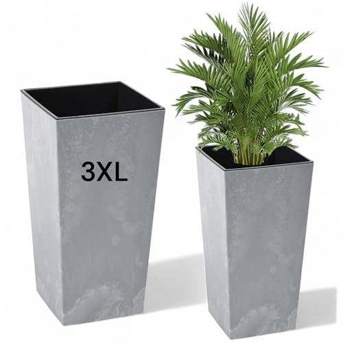 Pot de fleurs en plastique - Design moderne - Effet béton - Avec insert amovible - 2 couleurs, 6 tailles (gris, 3XL - 75 cm)