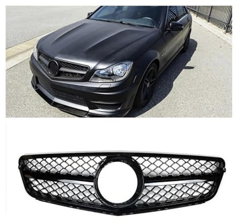 Kühlergrill Für Benz Für W204 C-Klasse 2008-2014 C180 C200 C250 C300 C43 Schwarzer Oberer Stoßfängerhauben-Maschengittergrill AMG-Stil Frontgrill Auto Frontgrill