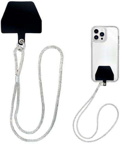 CULEO Mobile Phone Lanyards & Wrist Straps,Full diamond neck hanging mobile phone chain universal adjustable anti-lost rope with clip