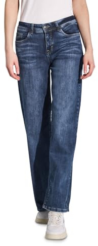 Street One A378939 Jeans a Gamba Larga, Blu Scuro Slavato, 29W x 30L Donna
