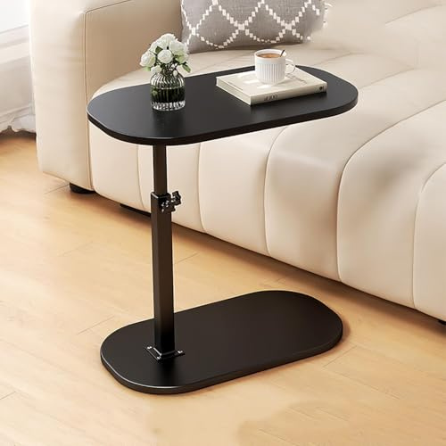 AHSBND Beistelltisch Holz Klein Couchtisch Sofatisch: C Form Höhenverstellbar Couch Mobiler Kaffeetisch Klein Side Table Laptop Stand für Wohnzimmer Schlafzimmer (Schwarz)