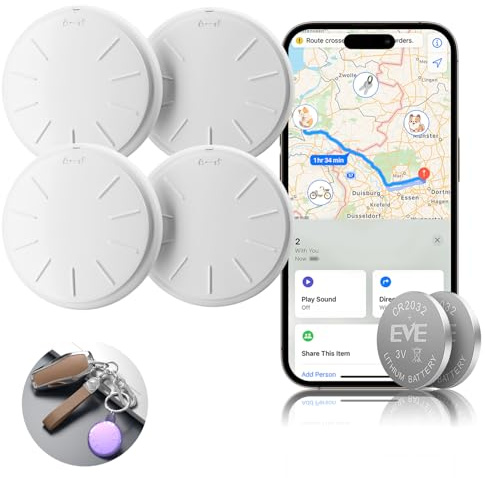 Tracker Tag 4 Pack,Smart Bluetooth Key Finder with Find My App(iOS Only),Waterproof Item Locator with 3-Year Battery for Keys,Luggage,Wallets&Bags.