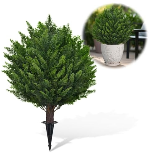 Künstlicher Zedern-Kugelbaum mit Bodenständer,15,7 Zoll künstliche Zypressenpflanze, künstliche Sträucher für Inneneinrichtung, Außeneinrichtung, Veranda, Garten und Patio-dekoration (1PCS)