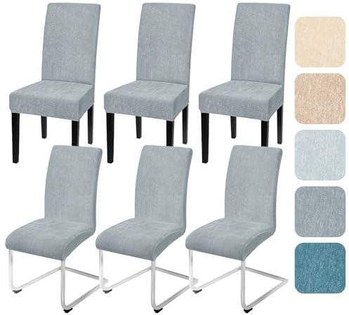 Alishomtll Stretch Stuhlhussen 6er Set Chenille Stuhlbezug für Schwingstühle Universal Esszimmerstühle Bezug Waschbar Abnehmbar Stühle Schutz für Küche Bankett Hochzeit Hotel Restaurant (Grau, 6pcs)