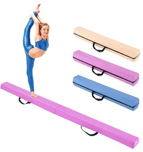 GOPLUS Schwebebalken für Zuhause, 210 x 15 x 7 cm Turnen Balken rutschfest mit Griff & Klettverschluss, Gymnastikbalken Balancierbalken klappbar für Kinder, Anfänger & Profisu (Lila)