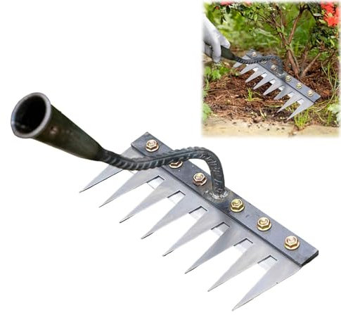 Gartenharke aus Kohlenstoffstahl,Rechen Garten Unkrauthacke,Harke Garten Gartenharke mit Stiel,Gartenrechen,Unkrautrechen mit GartenzäHnen aus Karbonstahl,für Jäten/Lockern/Säen (5 Zähne)