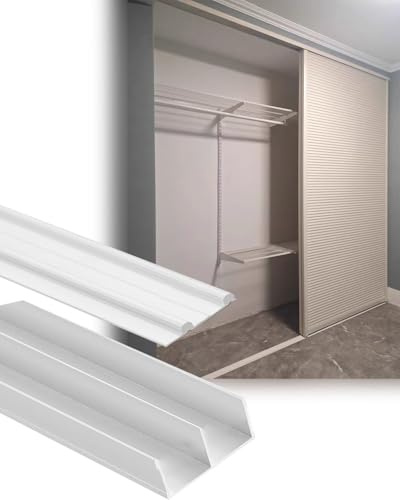 Minglez SchiebetüR Bausatz Doppelschiebetür-Beschlagsatz für Schränke, 60 76 120 152 167 170cm, Schiebetürschiene mit Bodenführung, Weiß(160 cm/62.9 inch)