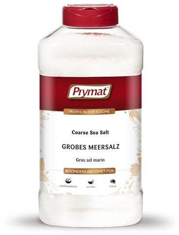 Prymat grobkörniges Meersalz – für Mühle, Fleisch, Fisch & Kochen, 1,8 kg | Ideal zum Backen, für Desserts, Heißgetränke, Porridge – fein & intensiv