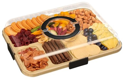 Umtiti 6 Compartment Charcuterie Board with Clear Lid, Portable Cheese & Cutting Board for Kitchen,UK