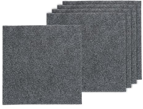sourcing map 5Pcs Self-Adhesive Carpet Tiles, 30 x 30cm Non Slip Self Adhesive Carpet Squares DIY Floor Rug Tile for Bedroom, Living Room, Kitchen, Dining Room, Dark Gray