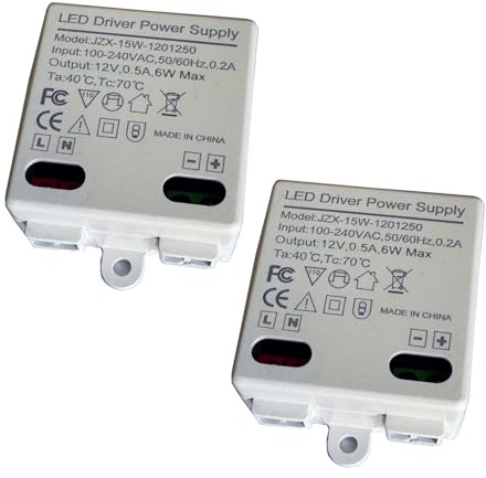 2 pcs LED Trafo LED Transformator 12V/DC,6W Mini Transformer,Gleichstrom Treiber, Mini 12V/DC für 12V LED Leuchten und Stripes Klein und Flach Ohne Mindestlastanforderungen