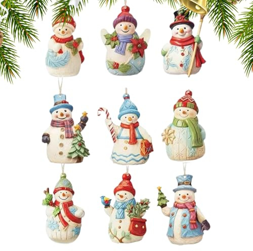 : Décorations de Noël Bonhomme de Neige,Set D Ornements en Bois Figurines De Bonhomme De Neige | 9 Pièces Figurines Collection en Bois Pendentif pour Fournitures De Fêtes Jardin Extérieur Mur Fenêtre