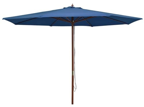 Qnhdfrt Parasol avec mât en bois, 350 cm, couleur terre cuite, rouge, protection UV, pour terrasse, jardin et plage, avec double mécanisme de poulie, bleu, 350 x 240 cm (Durchmesser x H)