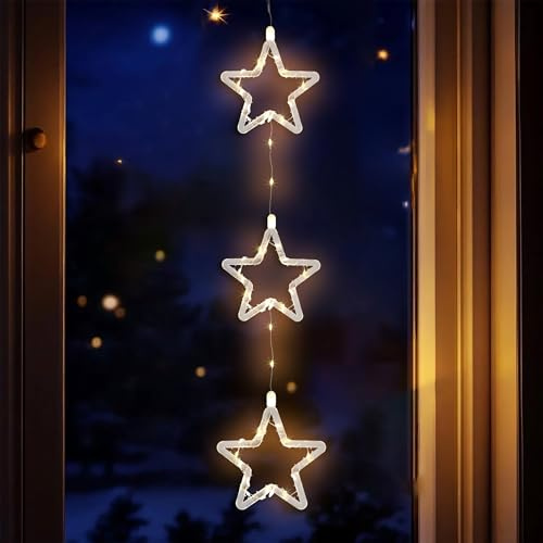Spetebo LED Weihnachtsdeko für Außen 3 Sterne mit Timer - 58 cm - Leuchstern Fensterdeko warm weiß Batterie betrieben - Outdoor Weihnachtsstern Lichterkette Advent Winter Garten Deko Beleuchtung