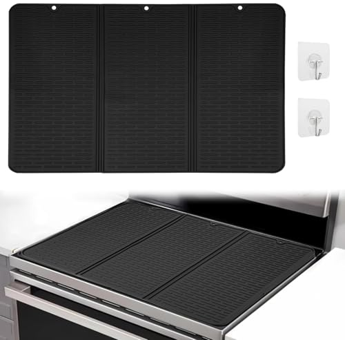 Silicone Stove Top Covers for Electric Stoves, 70x50cm Foldable Induction Hob Protector Mat Heat Resistant Glass Top Hob Cover Dish Drying Mat Cooktop Protector for Ceramic Hob (Black)