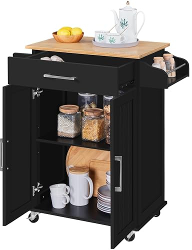 Yaheetech Carrello da Cucina con Ruote Credenza Salvaspazio per Microonde con Cassetto e 2 Ante per Cucina Dipensa o Bar 60 x 40 x 88,5 cm Nero