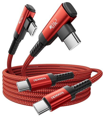 toocki 240W Câble USB C vers USB C 2M [2 Pièces] Rapide Angle Coudé, Rouge | PD3.1 Charge Rapide, 90 Degrés Type-C, Tressé Nylon pour iPhone 17/16/15Pro Max/MacBook/iPad/Galaxy S25, Idéal Bureau/Voyage