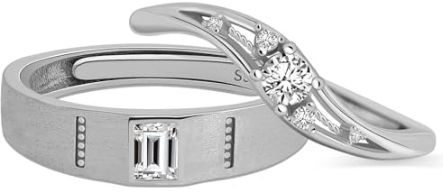 Meissa Anillos de Compromiso de Plata 925 Pareja Alianzas Ajustables Mujer 3.5mm & Hombre 4.6mm Joyas de Pareja para Boda Aniversario San Valentín Regalo para Ella y Él, Juego de dos anillos