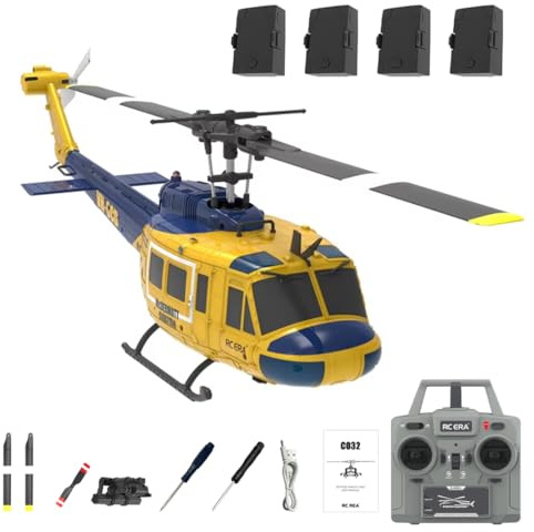 RCXTechPro RC ERA C032 6CH UH-1 Huey RC-Hubschrauber mit optischem Fluss-Schwebeflug Höhenhaltung One-Key 3D-Rückwärtsflug 6-Axis Gyro Ferngesteuerter Helikopter für Erwachsene – RTF