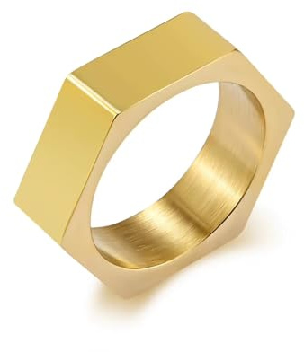 Herrenring aus Edelstahl, sechseckig, 6 mm breit, goldfarben, Größe 64