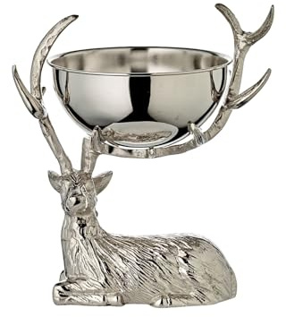 EDZARD Flaskkylare hjort Wilson (H 34 cm, Ø 21 cm), förnicklad aluminium, med hjortfigur, avtagbar skål – champagnekylare silver, vinkylare, champagnekylare, hjort, juldekoration