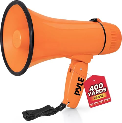 Pyle Megafon-Lautsprecher mit Sirene, Bullhorn 20 W mit Lautsprecher, für Musik, Pfeife und Schallplatten-Cheer-Megaphone, für Fußballtrainer und Fußballspieltag Essentials