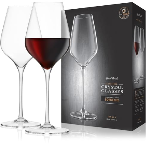 Final Touch Copas de vino 100% sin plomo de cristal Burdeos fabricadas con titanio DuraSHIELD reforzado para mayor durabilidad de alto 29 cm 680 ml – Pack de 2