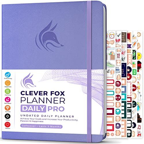 Clever Fox Planner Daily PRO - Daily Life Planner and Gratitude Journal to Increase Productivity, Time Management and Hit Your Goals, Undated, A4 Size - 21.5x28cm, Lasts 3 Months (Lavender)