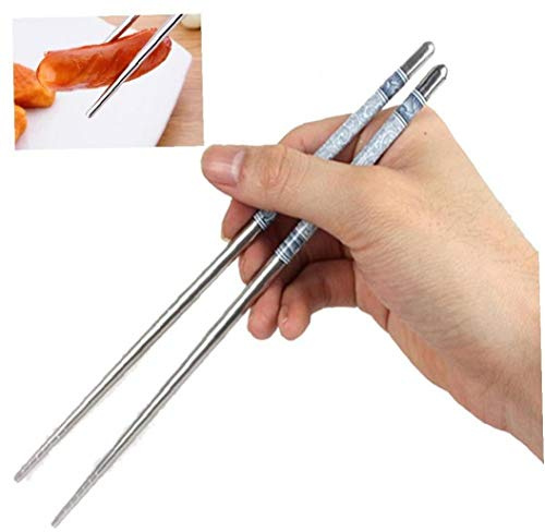 CULER 1 Paar Korean Edelstahl Essstäbchen Länge weiße Blume Laser-Gravur-Muster Futtersticks tragbaren, wiederverwendbaren Chopstick