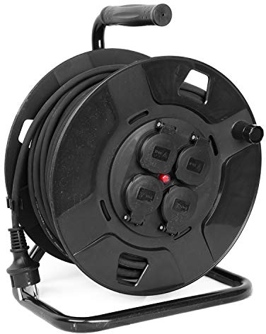 50 Meter Outdoor Profi Kabelbox Kabeltrommel für den Aussenbereich 50m Wärmeschutzabschaltung 4 Steckdosen Verlängerungskabel IP44 Intertek GS
