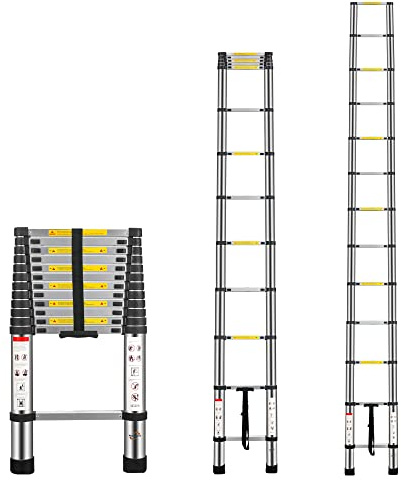Multibao 3.8M / 12.5FT Telescopic Ladder Multi-Purpose Portable Telescoping Aluminium Extension Adjustable Height EN131 Safe Standard 13 Steps 150kg Capacity