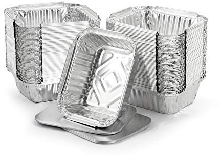 HOMESHOPA Aluminium Foil Trays Containers with Lids, 100 Pack Disposable Meal Prep Food Storage Takeaway Tins, Medium Reusable Foil Tray for Roasting Broiling Baking Cooking BBQ, Oven & Freezer Safe