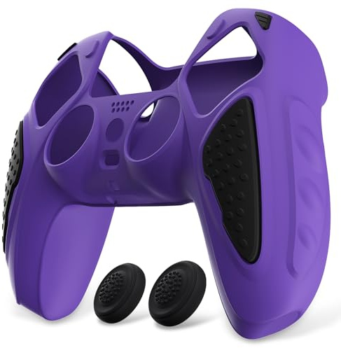 PlayVital Silikonhülle für PS5 Controller, Anti-Rutsch Schutzhülle Case | Weiches Gummi, rutschfeste Griffe, Schutz-Skin, Grips für PlayStation 5 Wireless Controller, Ritter Edition, Lila & Schwarz