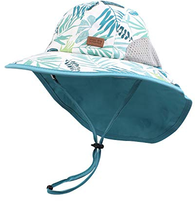 Pesaat Baby Sonnenhut Mädchen Mit UV-Schutz Sonnenmütze Baby Junge Mit Nackenschutz Sommermütze Kinder Babymütze Sommer (Tropische Blätter, Gr.1-4Jahren(48-52))