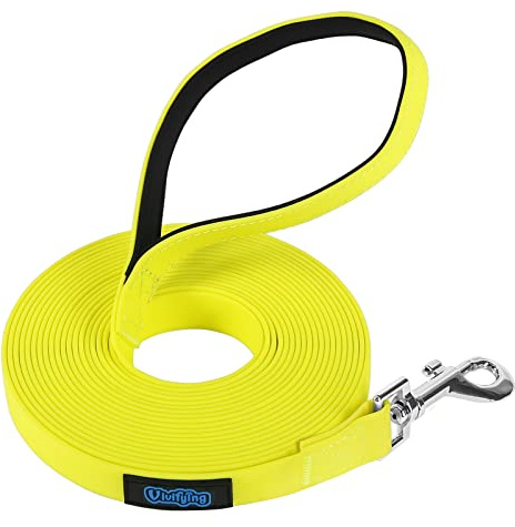 Vivifying Schleppleine für Hunde, Wasserdicht Schleppleine 6m für Draußen, Mit Gepolstertem Griff für Rückruftraining, Wandern, Schwimmen, Strand und See（Gelb）