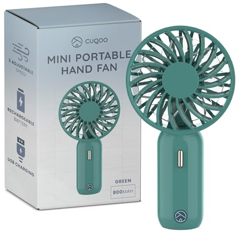 CUQOO Mini ventilateur portable personnel avec batterie rechargeable, mini ventilateur portable avec chargement USB, 3 vitesses réglables, super mini taille, parfait pour les voyages (vert)
