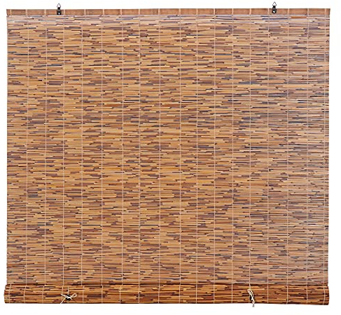Forever Bamboo Light-Filtering Cord-Free Bamboo Reed Roll-Up Blind Shades for Windows Manual Roman Blinds Coffee 72 in W x 72 in H