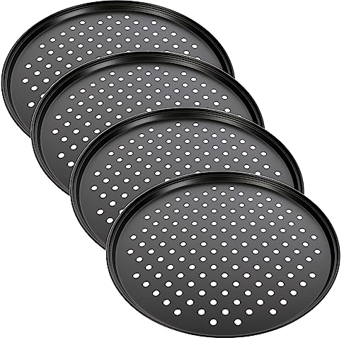 Schramm® 2, 4 o 10 pezzi di teglia per pizza forata rotonda ø 33 cm a scelta con e senza supporto per pizza, piastre rotonde rivestite con rivestimento antiaderente, set da forno per pizza,