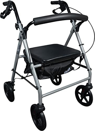 Aidapt Four Wheeled Lightweight Rollator Mobility Walker with Bag and 8 Inch Wheels for Indoor and Outdoor Use for Suport When Walking and Shopping