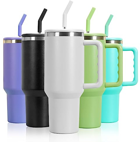 mebiusyhc 40oz Stainless Steel Vacuum Insulated Cup Double Wall Travel Flask Car Coffee Mug Tumbler with Straw with Handle for Hot Iced Coffee