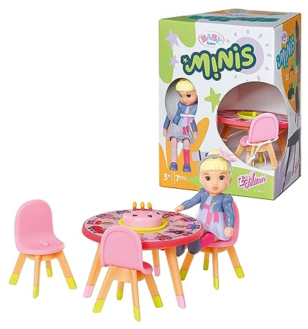 BABY born Minis Geburtstags-Spielset mit Minis-Puppe Lea, Geburtstagstisch und Stühlen, 906170 Zapf Creation, Weiß