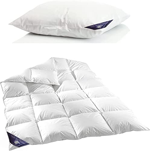 Welt der Träume 1 Stück Winter Daunen Bettdecke 135x200cm + 1 Stück Dreikammerkissen 80x80 cm | 100% Baumwolle | Daunendecke 135x200 | kein Lebendrupf | kuschelwarm