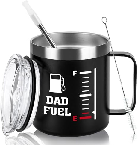 Livole Dad Fuel Mug - 12oz Camping Tumbler for Men, 350ml Stainless Steel Coffee Mug With Handle - Father's Day, Christmas, Birthday Gifts From Daughter, Son