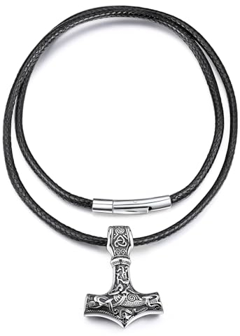 FaithHeart Wikinger Thors Hammer Kette, Mjölnir Anhänger mit Kunstleder Halskette, Wikinger Amulett mit Keltischer Knot Symbol, Bestes Viking Schmuck für Herren Jungen