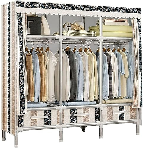 EsEntL Tragbarer Kleiderschrank, Stoff-Kleiderschrank, Metall-Kleiderschrank, Kreativität, Stoff-Garderobenstange, tragbarer offener Kleiderschrank, Stabiler Eck-Kleiderschrank, C, 150 x 170 x 45 c