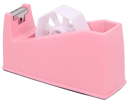 QILIMA Dispenser per nastro adesivo da scrivania, con zavorra antiscivolo, colore rosa (adatto per nucleo da 2,5 cm e 7,6 cm)