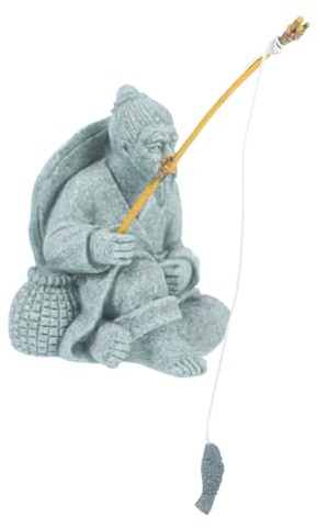 Housoutil Fischer Sitzende Angelfiguren Japanische Asiatische Dekorationen Aus Sandstein Fischstatue Mini-gartendekorationen Bonsai-Figuren Haushalt Grüner Sandstein Tee Haustier Büro