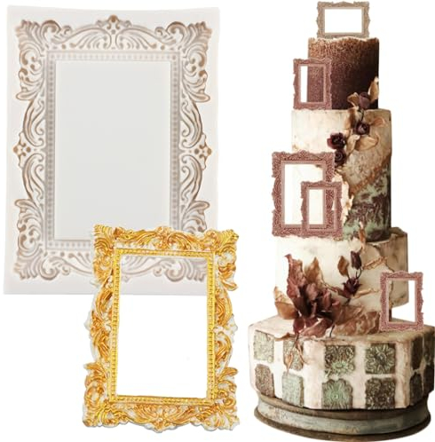 MINFEIDMS Baroque Photo Frame Fondant Moulds Picture Frames Silicone Moulds for Cake Decorating Sugar Craft Cupcake Topper Candy Chocolate Polymer Clay Gum Paste