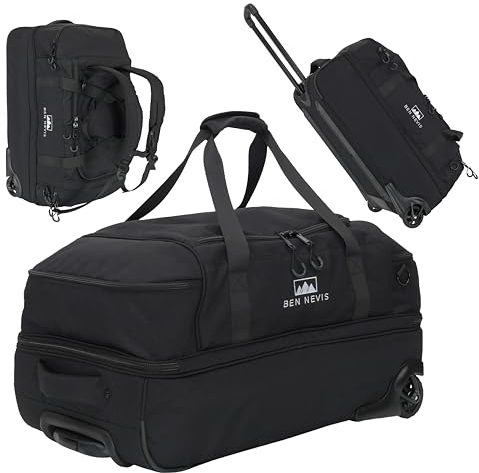 BEN NEVIS Premium 3-in-1 Reisetasche – Nachhaltige, Wasserabweisende Trolley- & Rucksacktasche, Faltbar & Robust, Unisex (Schwarz, 80 Liter)