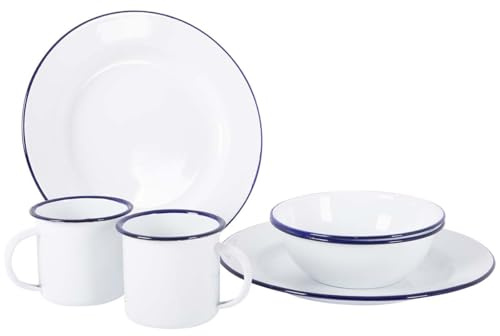 Bo-Camp - Vajilla - Esmalte - 6 Piezas - Blanco/Azul